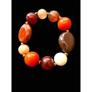 Orange & Brown Fall Colors Beaded Stretchy Bracelet
